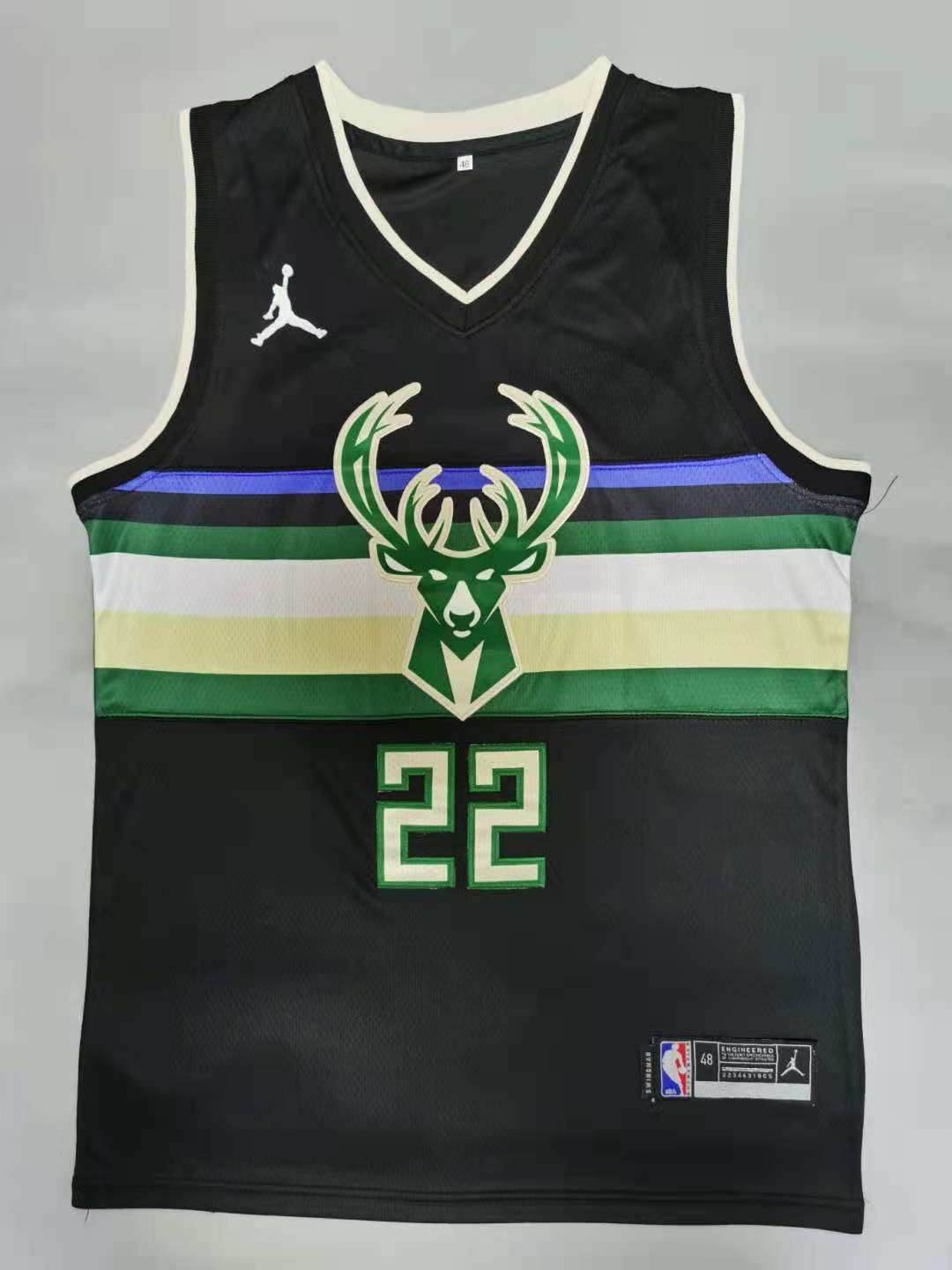 Men Milwaukee Bucks #22 Middleton Black 2021 Game NBA Jersey-0